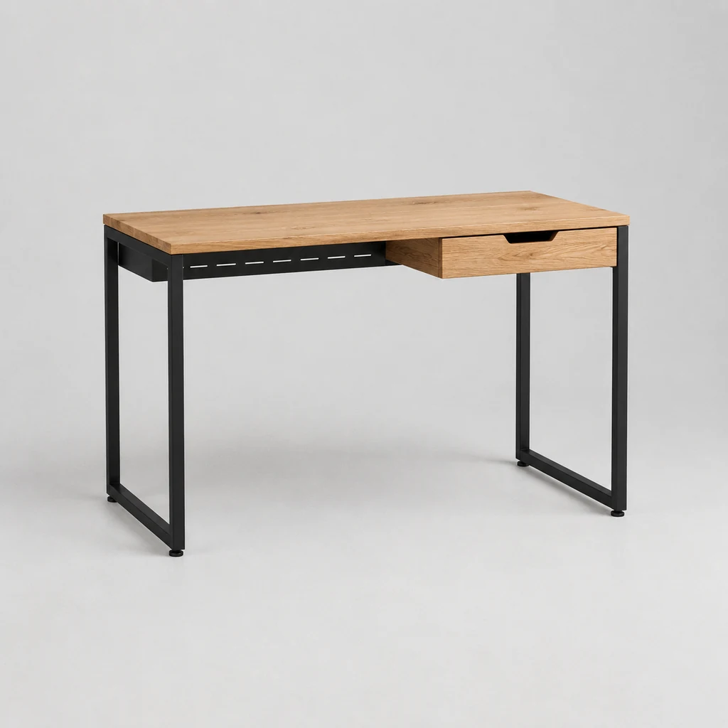 Kestrel home office desk with an oak top and black steel frame