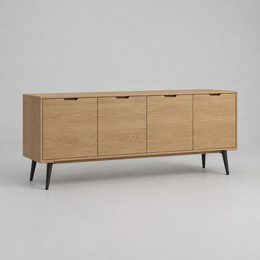 Halden sideboard in oak veneer with four flat doors