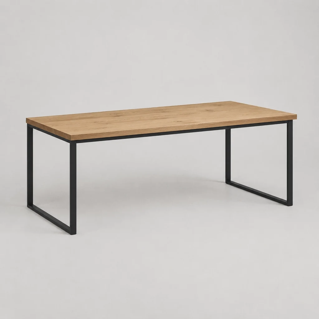 Ashcombe oak dining table with a matt black steel base