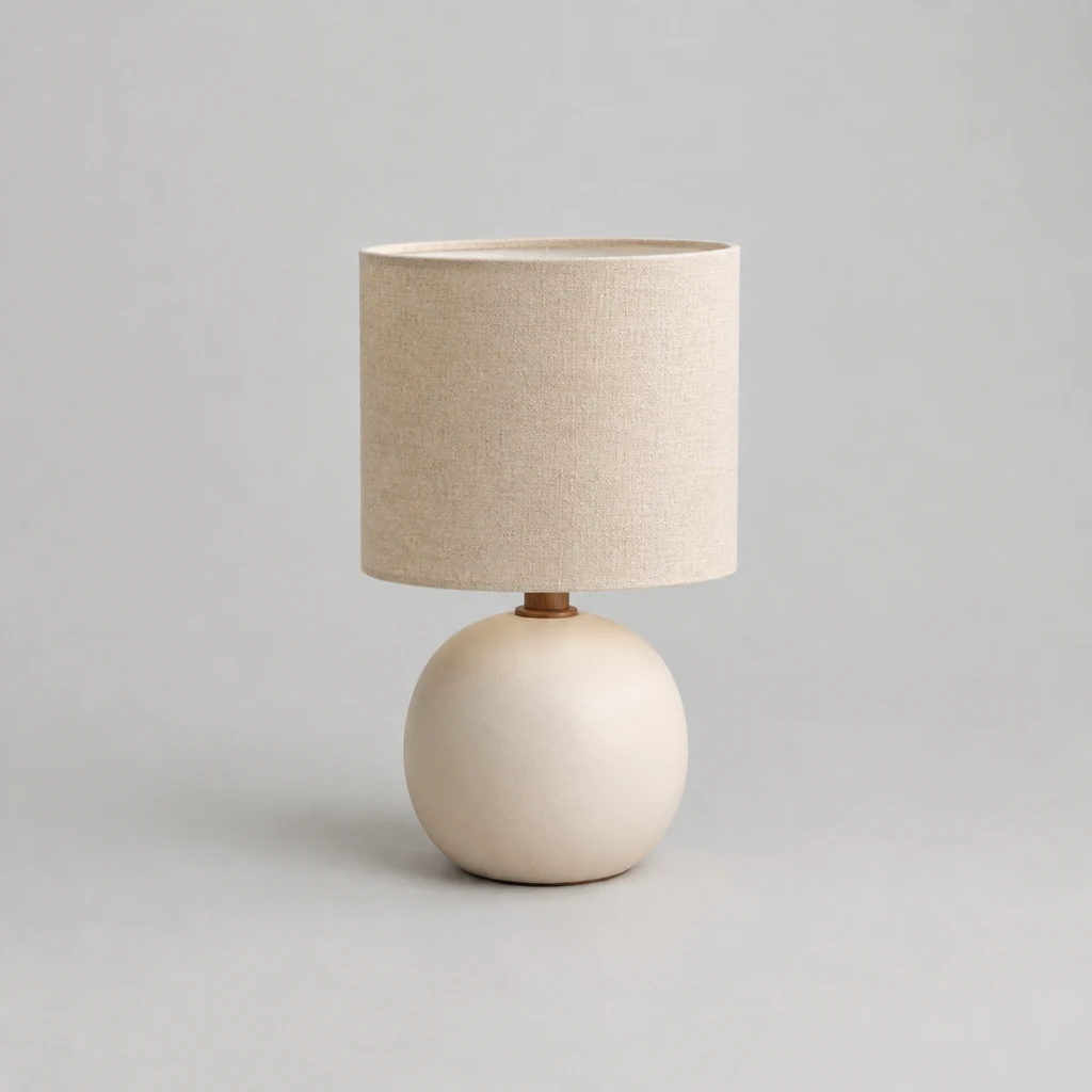 Petra table lamp with a ceramic base and natural linen shade
